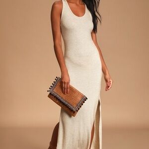 Relaxed but Not Least Beige Ribbed Sleeveless Maxi Dress